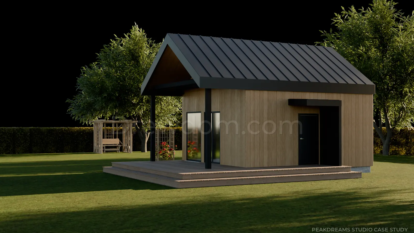 Render demonstracyjny domu z deską elewacyjną bez finalnego tła