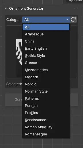 Ornament Generator category interface