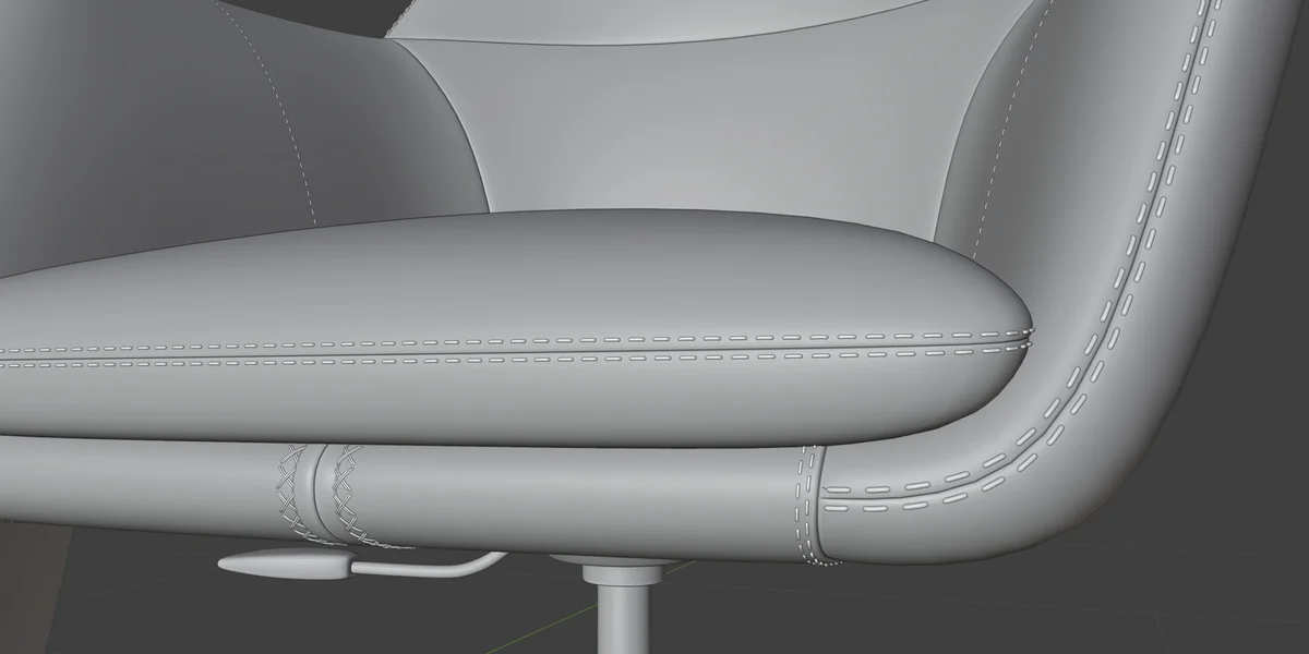 Detailed stitch geometry following upholstered chair seams
