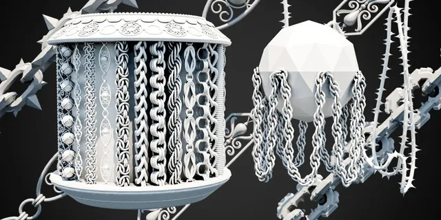 Decorative chains and thorns on hanging fantasy props