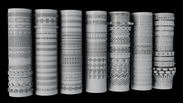 Seamless ornament patterns wrapping architectural columns